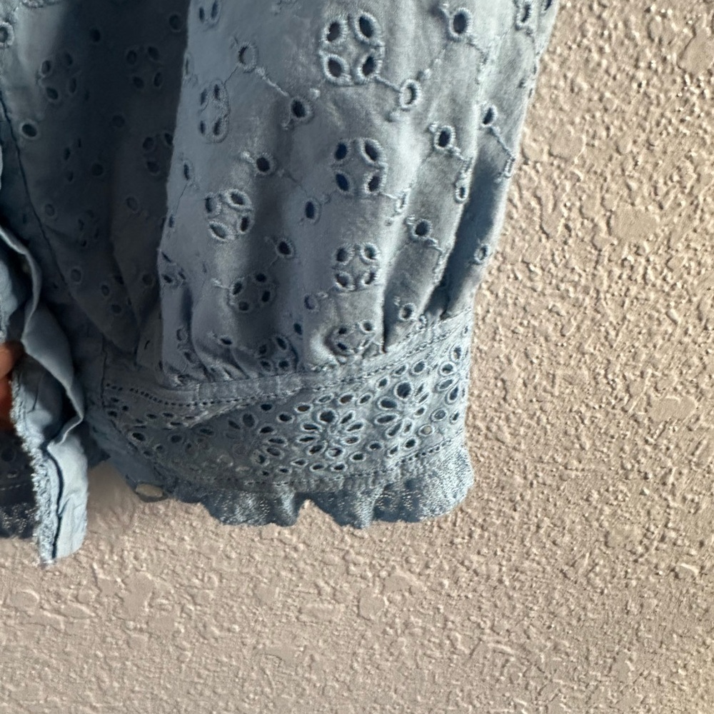 J.Crew Cotton Eyelet Peasant Blouse Light Blue Size XS - Picture 5 of 12